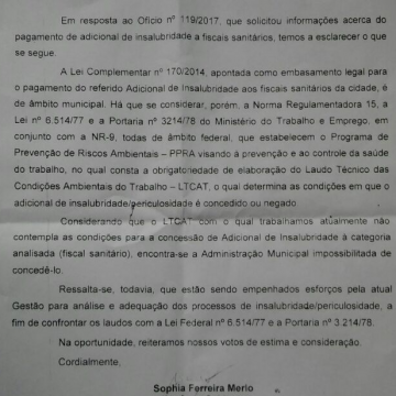 ofício justifica não pagamento de adicional