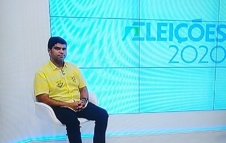 david em entrevista intertv david, candidato a vice prefeito de GV, comemora sme máscara e em aglomeração